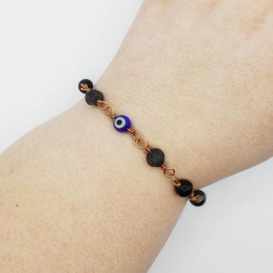 Blue Nazar Evil Eye Amulet Bracelet in Bare Copper