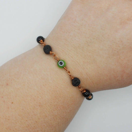 Green Nazar Evil Eye Amulet Bracelet in Bare Copper