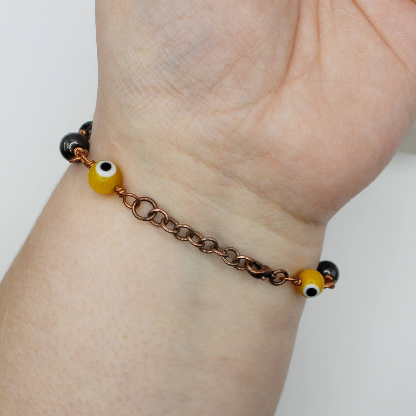 Yellow Nazar Evil Eye Amulet Bracelet in Bare Copper