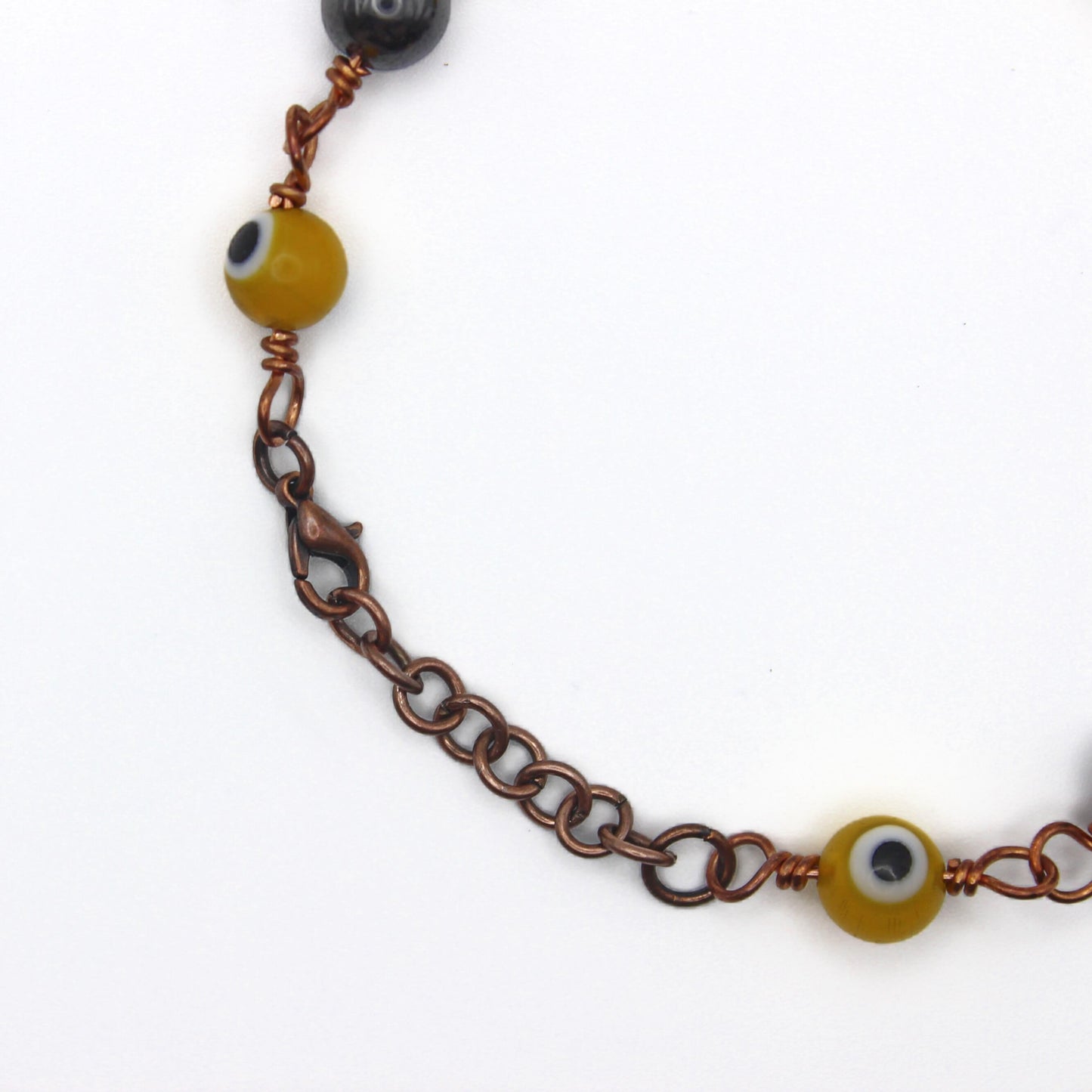 Yellow Nazar Evil Eye Amulet Bracelet in Bare Copper