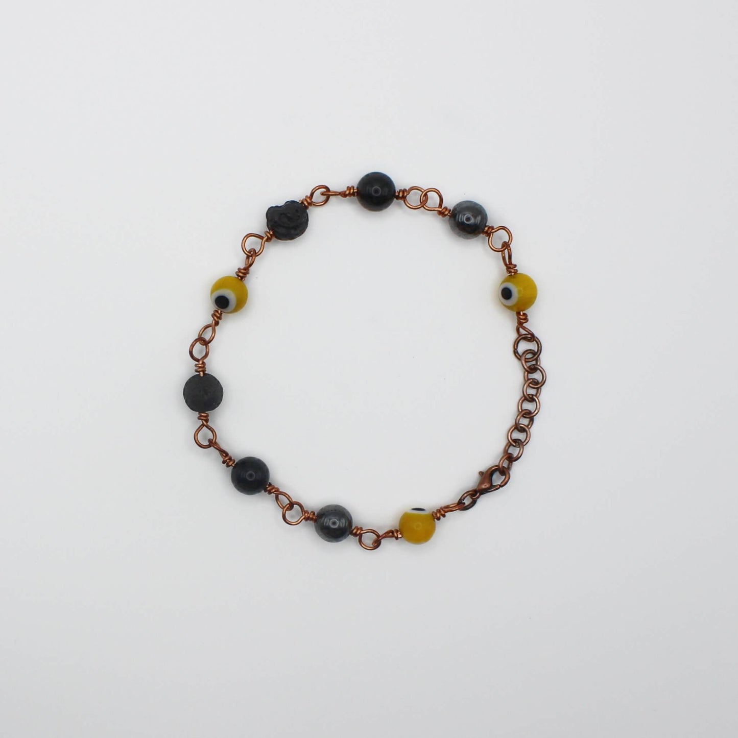 Yellow Nazar Evil Eye Amulet Bracelet in Bare Copper