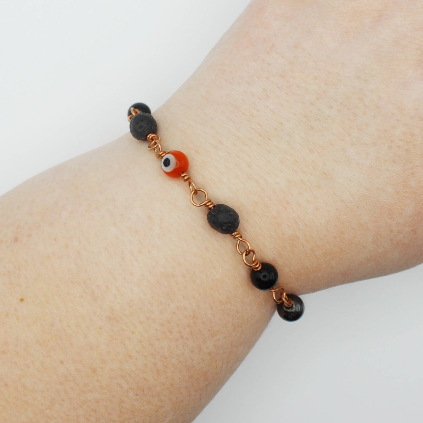 Orange Nazar Evil Eye Amulet Bracelet in Bare Copper