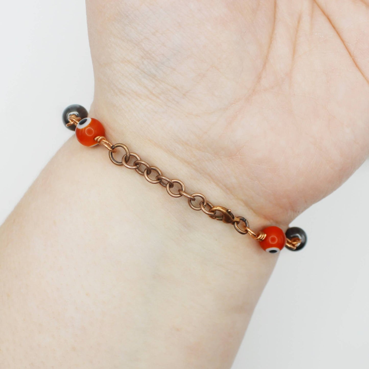 Orange Nazar Evil Eye Amulet Bracelet in Bare Copper