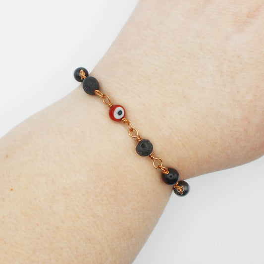 Red Nazar Evil Eye Amulet Bracelet in Bare Copper