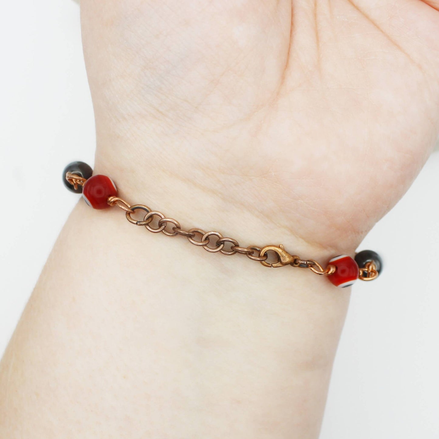 Red Nazar Evil Eye Amulet Bracelet in Bare Copper