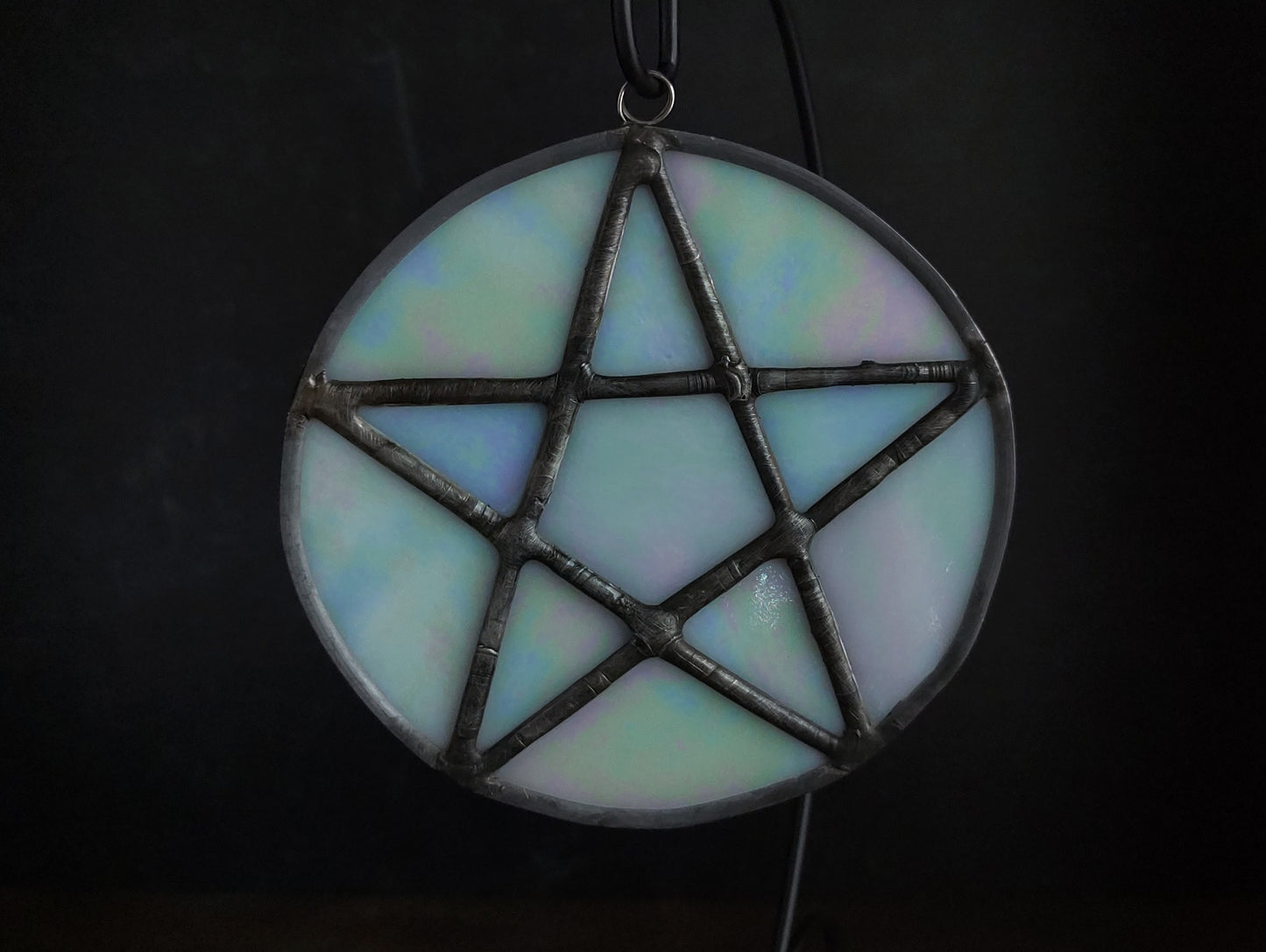 Pentacle Suncatcher - White Iridescent Stained Glass