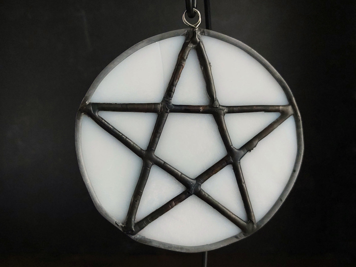 Pentacle Suncatcher - White Iridescent Stained Glass