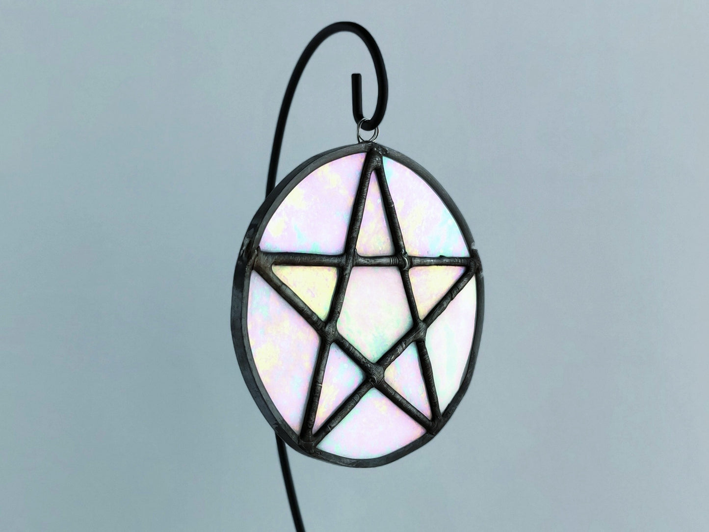 Pentacle Suncatcher - White Iridescent Stained Glass